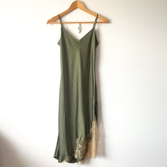 Aritzia Wilfred Sonnet Satin Slip Lace Dress Sage Green Size XS - Picture 4 of 8